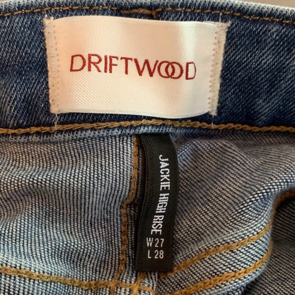 Driftwood sz 27 Jackie High Rise Embroidered Blue Skinny Ankle Jeans Raw Hem - Picture 9 of 11